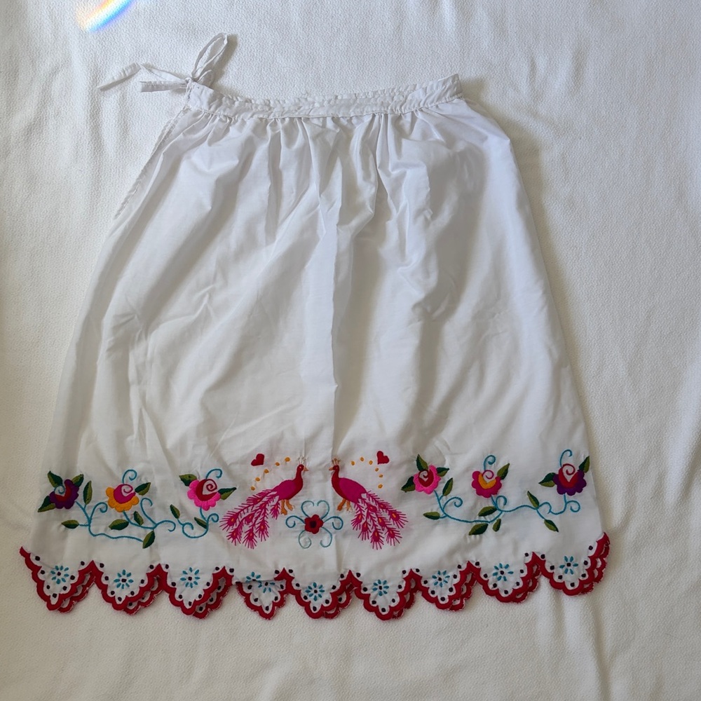 White Skirt with Colorful Peacock Embroidery Size small